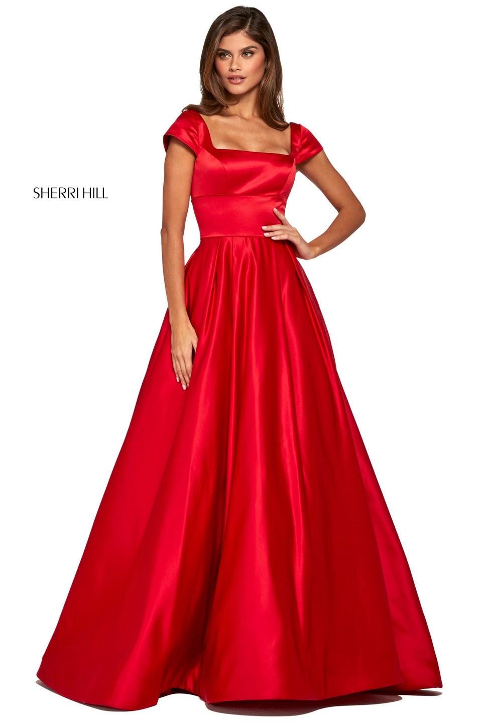 sherri hill Mikado A-line dress with straight neckline cap sleeve bodice