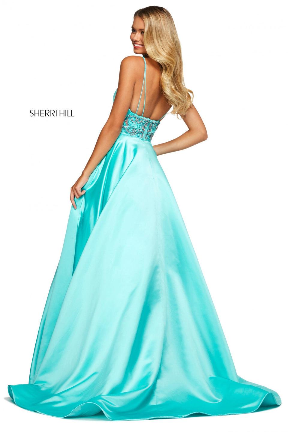 Sherri Hill Mikado A-line Dress With Sweetheart Neckline Wide Beaded Waistband And Spaghetti Straps
