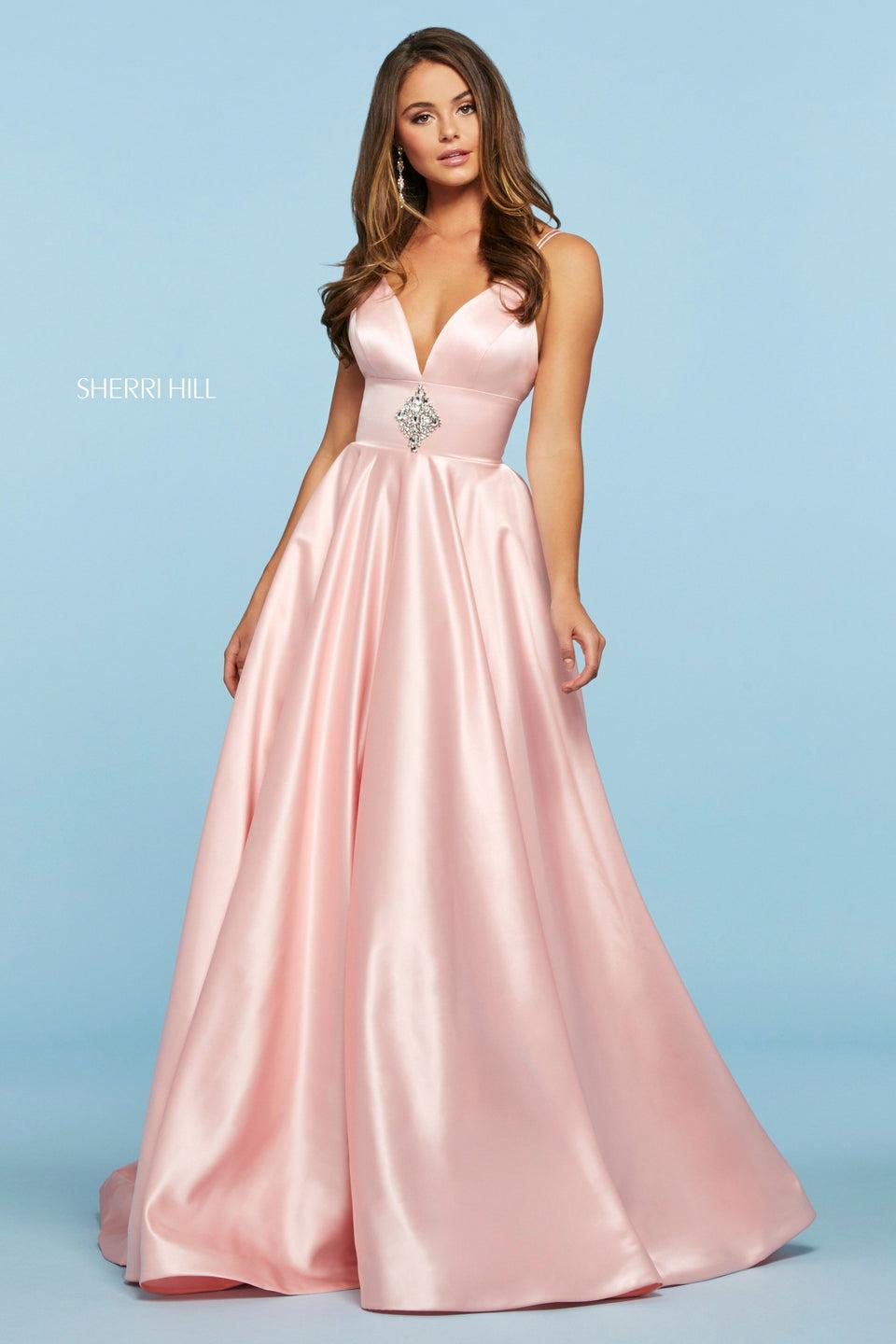 sherri hill Mikado A-line dress with V sweetheart neckline and embellished waist