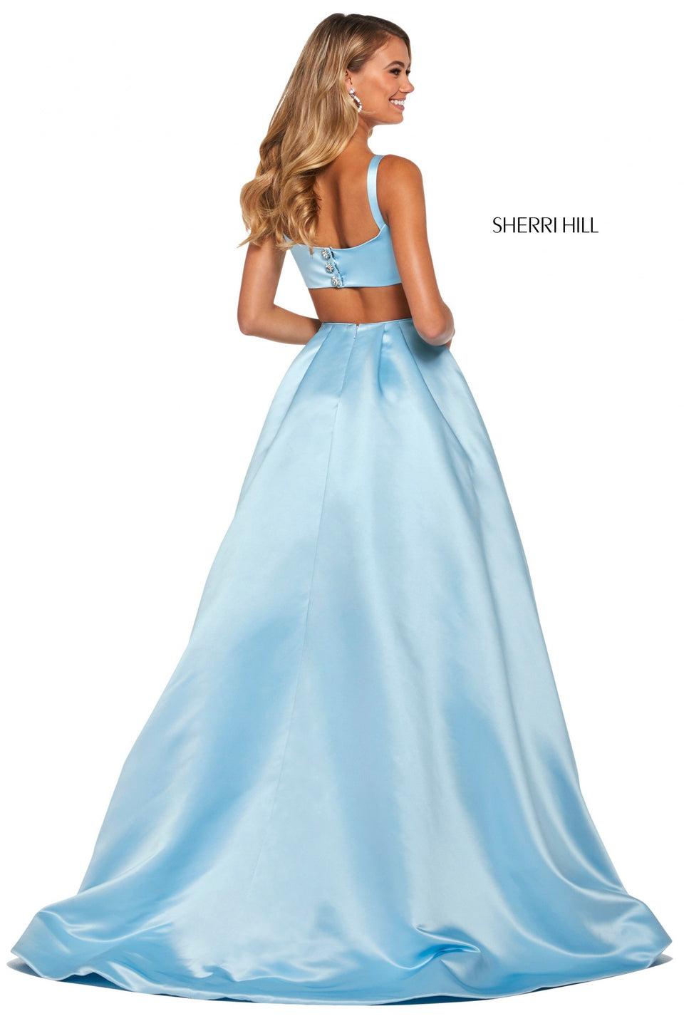 Sherri Hill Mikado A-line With Bateau Neckline Cut Out Back And Embellished Buttons