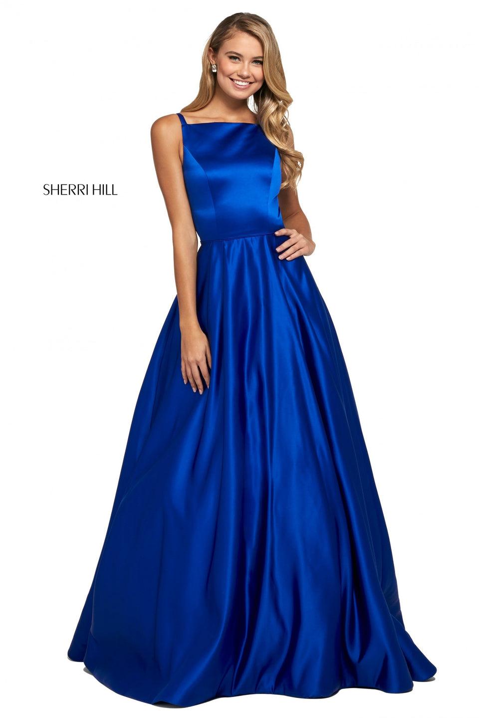 Sherri Hill Mikado A-line With Bateau Neckline Cut Out Back And Embellished Buttons