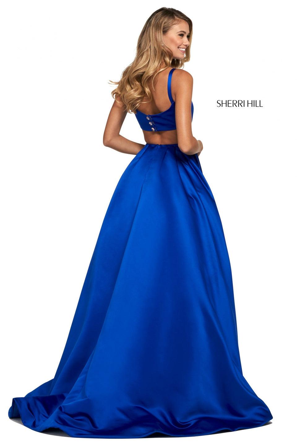Sherri Hill Mikado A-line With Bateau Neckline Cut Out Back And Embellished Buttons