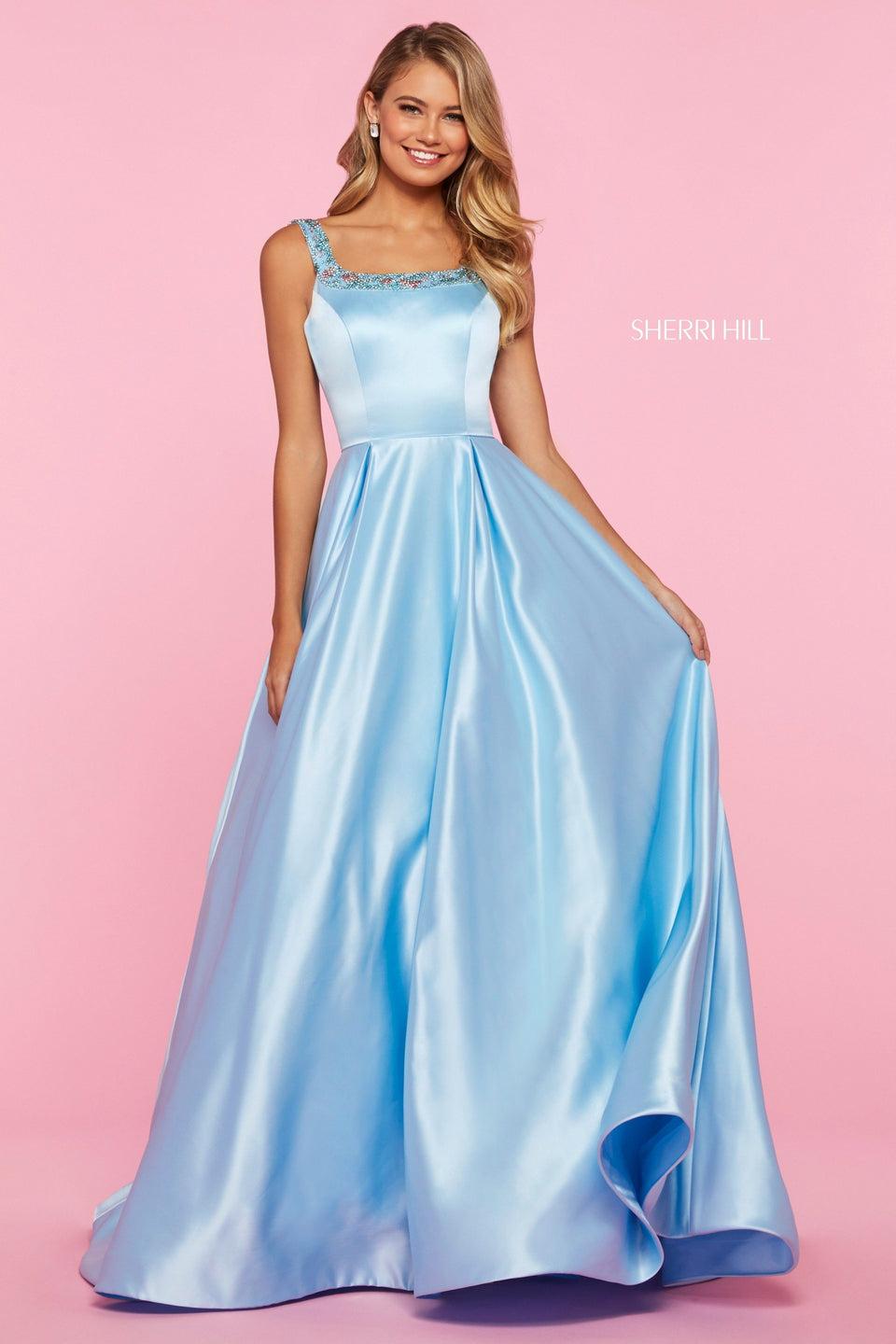 sherri hill Mikado A-line with beaded straight neckline and straps