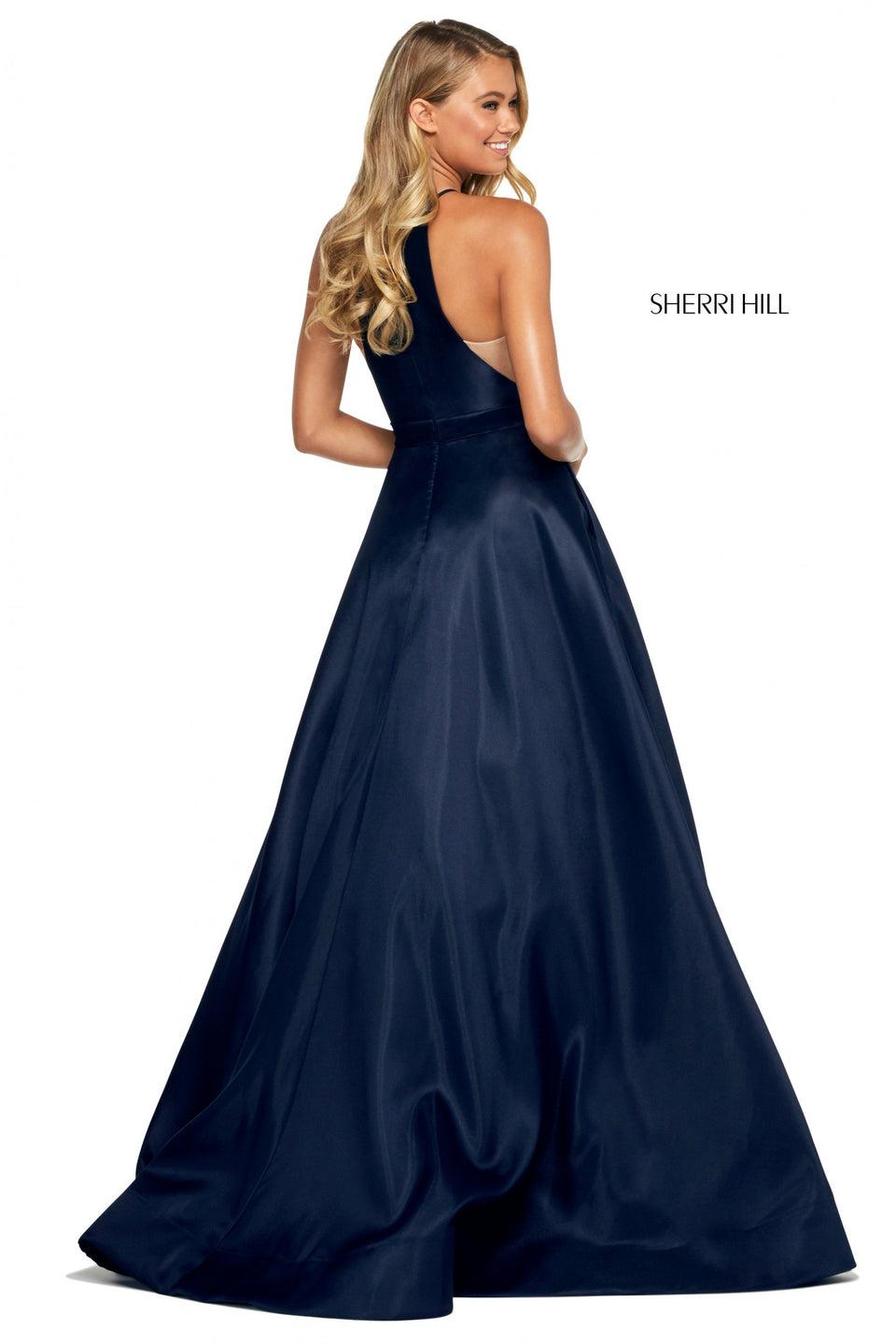 Sherri Hill Mikado A-line With High Cut Halter Style Neckline And Belt With Embellished Buckle