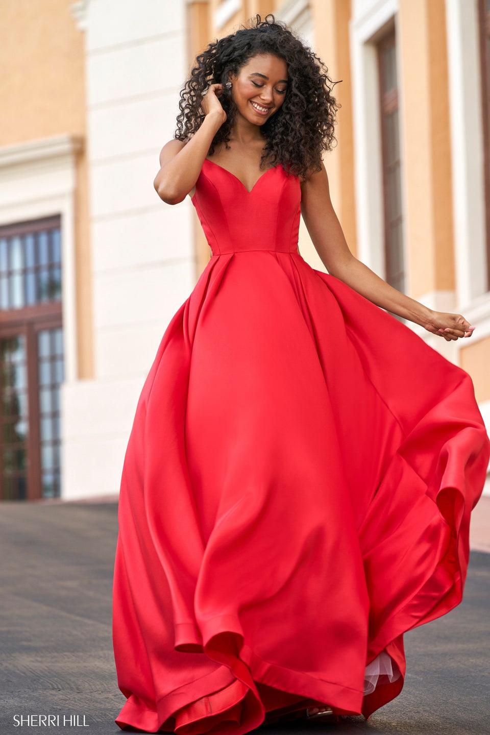 Sherri Hill Mikado A-line With Sweetheart V Neckline And Strappy Lace Back
