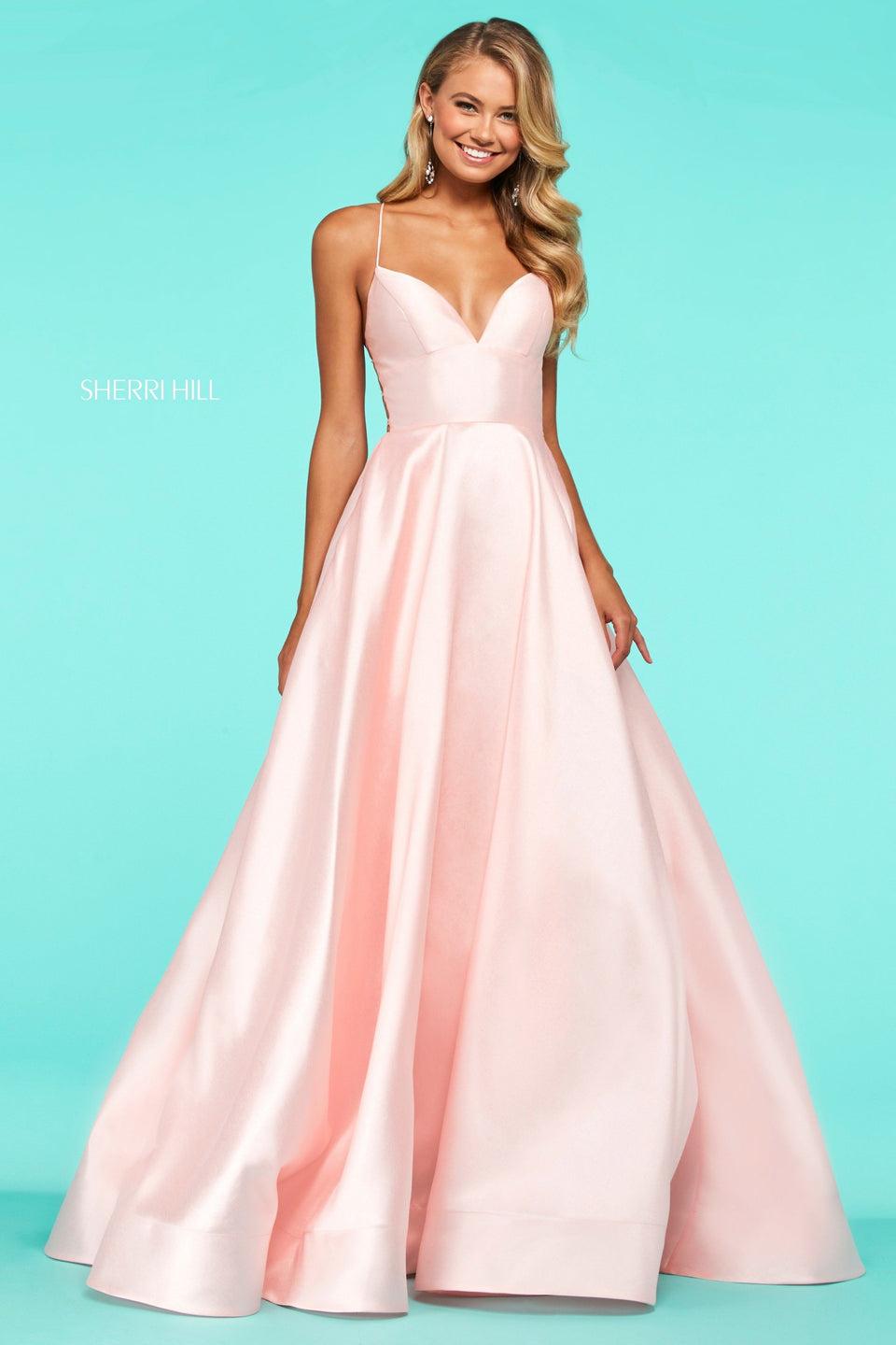 Sherri Hill Mikado A-line With Sweetheart V Neckline And Strappy Lace Up Back