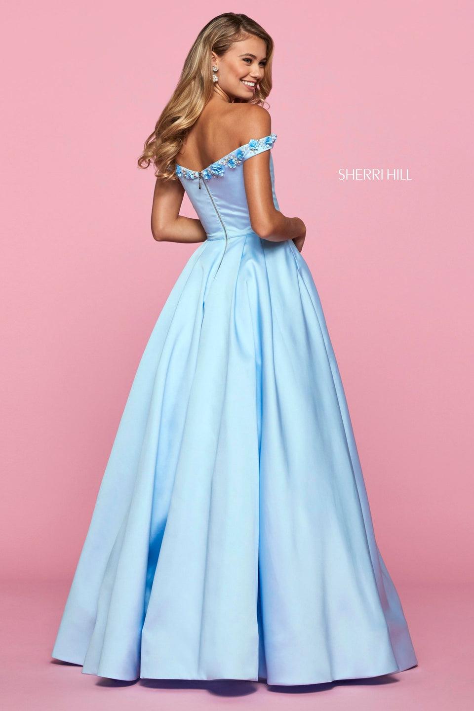 Sherri Hill Mikado A-line With V Neckline And Off-the-shoulder Straps Embellished With Flowers And Beading