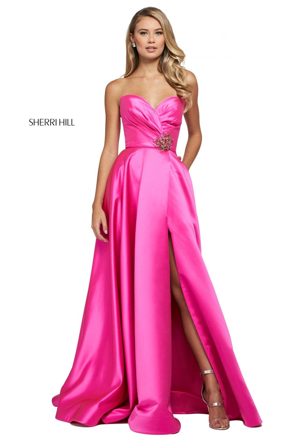 Sherri Hill Mikado A-line Wrap Dress With Strapless Sweetheart Neckline Pleated Bodice And Embellishments On Waist