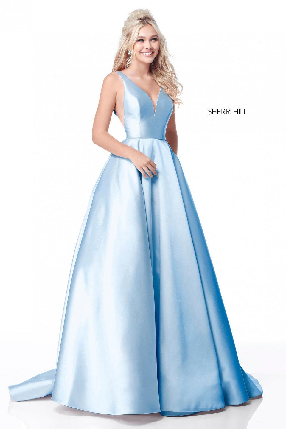 Sherri Hill Mikado Ball Gown With A Deep-V Neckline And Sides