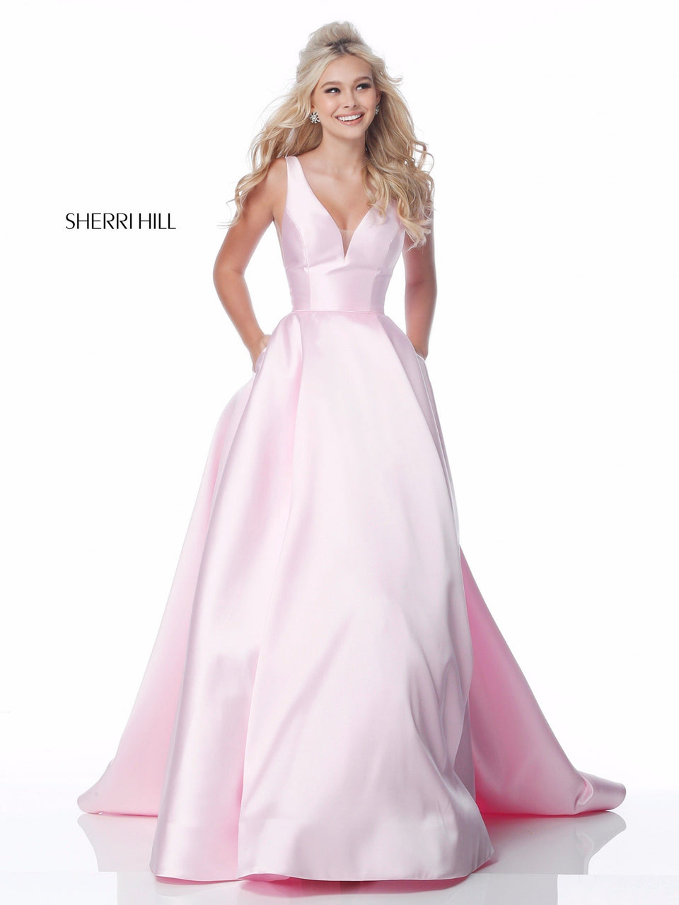 sherri hill Mikado ball gown with a deep-V neckline and sides