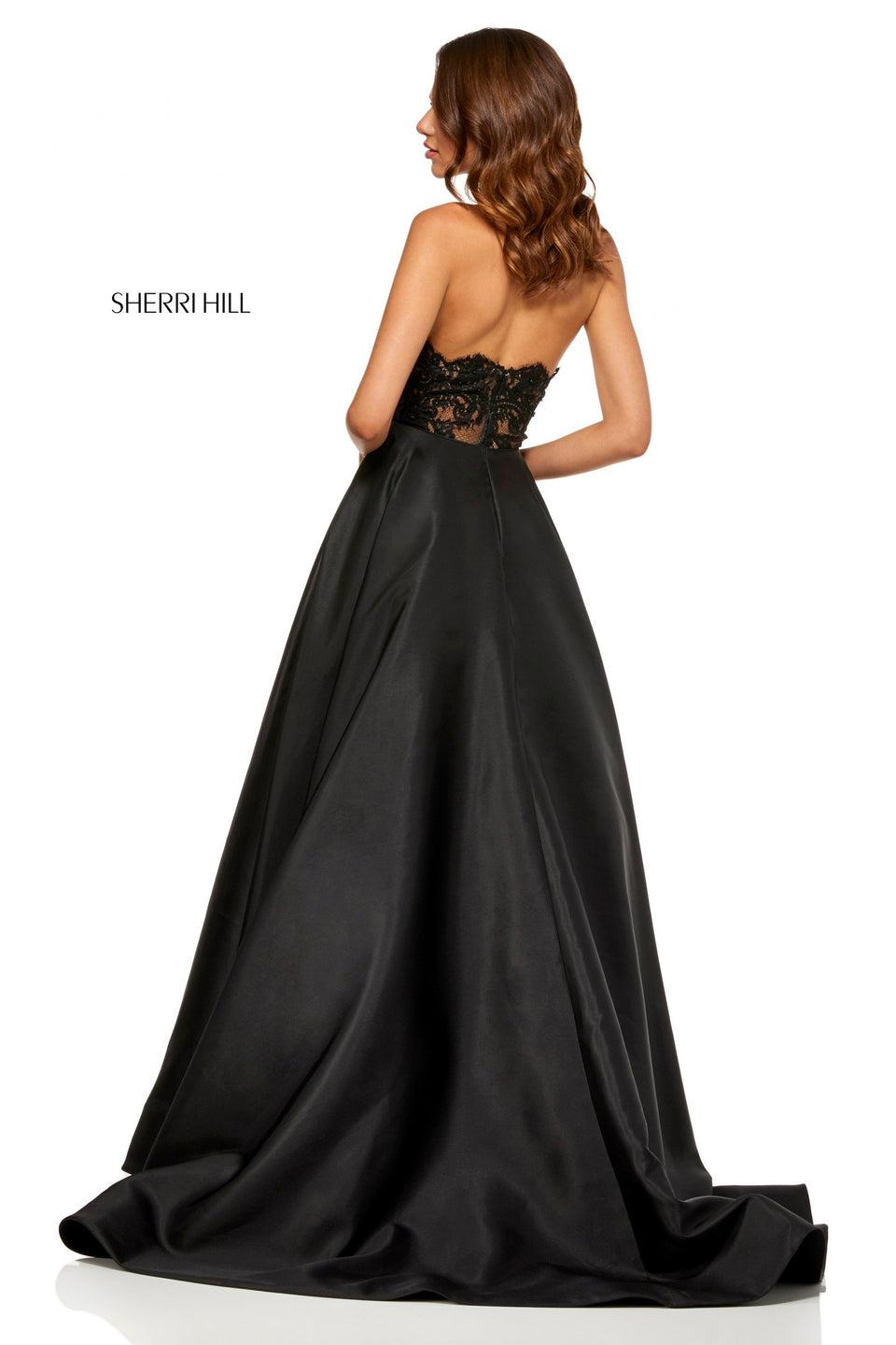 Sherri Hill Mikado Ball Gown With A High Neck Halter Bodice And Sheer Lace Panel In The Back