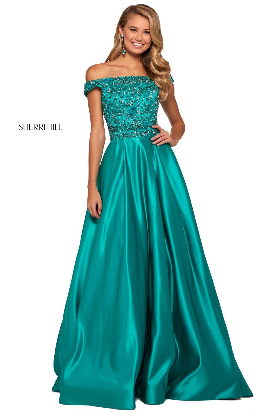 sherri hill Mikado ball gown with beaded off-the-shoulder bodice