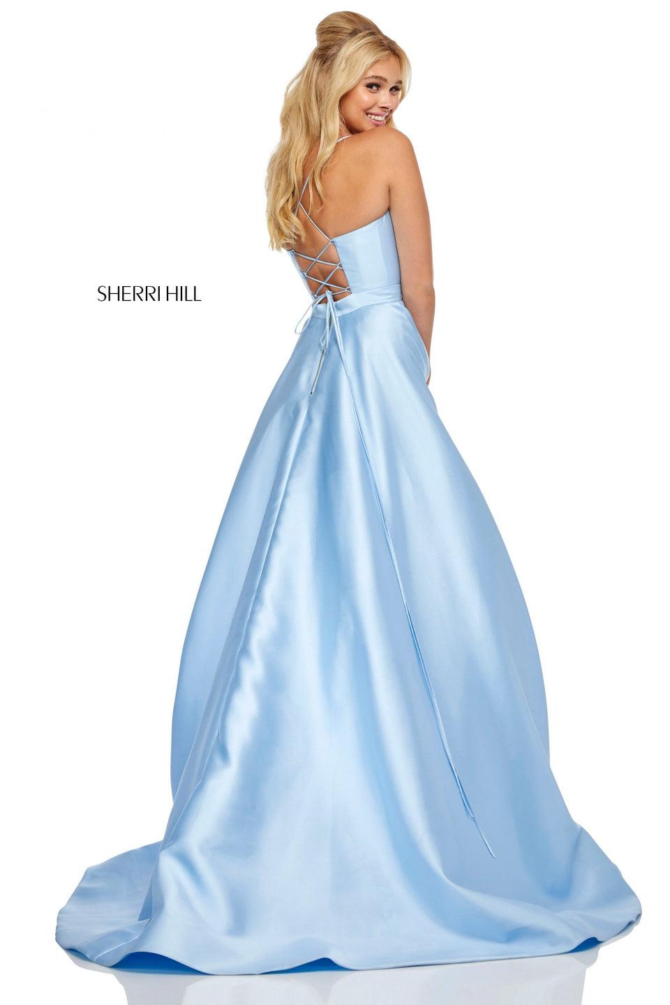 Sherri Hill Mikado Ball Gown With Sweetheart Neckline Lace Up Back And Beaded Pockets