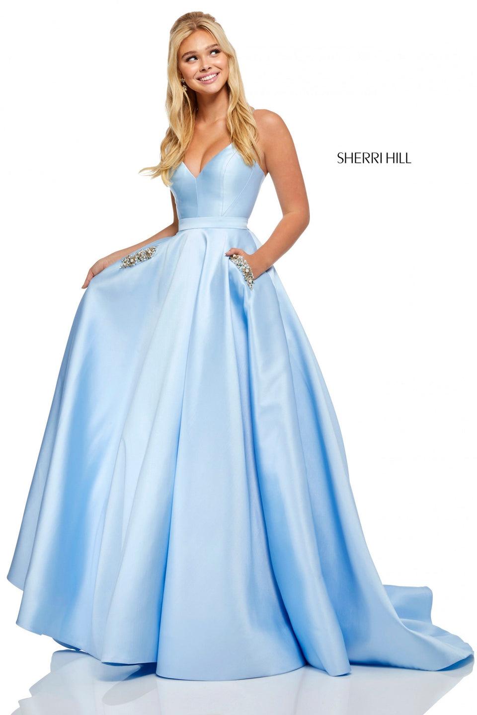sherri hill Mikado ball gown with sweetheart neckline lace up back and beaded pockets