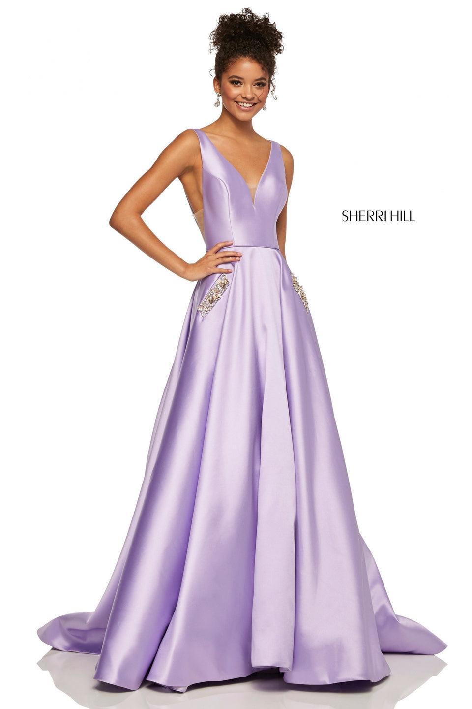 Sherri Hill Mikado Ball Gown With V-neckline And Beaded Pockets