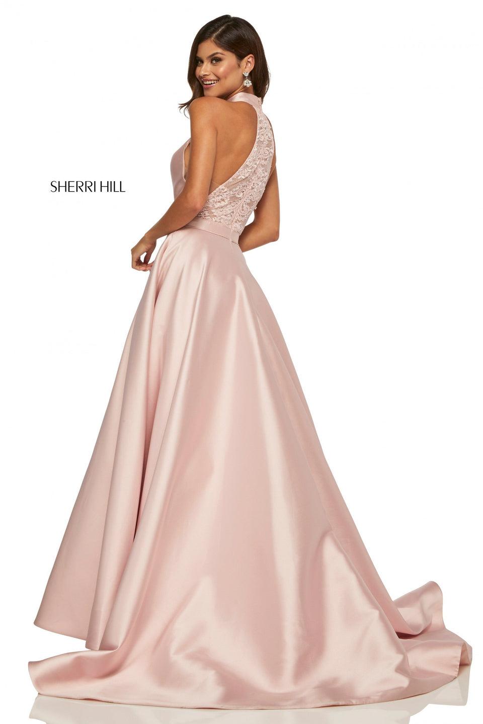 sherri hill Mikado high neck ball gown with lace racerback