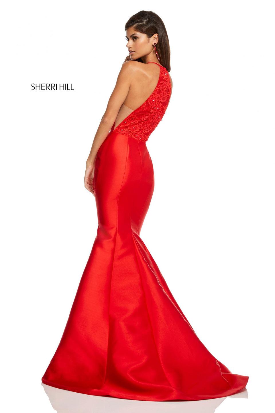 Sherri Hill Mikado Mermaid With A High Neck Bodice And Sheer Sides