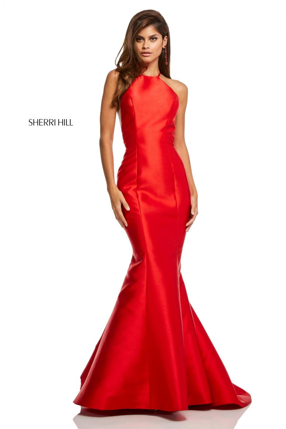 sherri hill Mikado mermaid with a high neck bodice and sheer sides