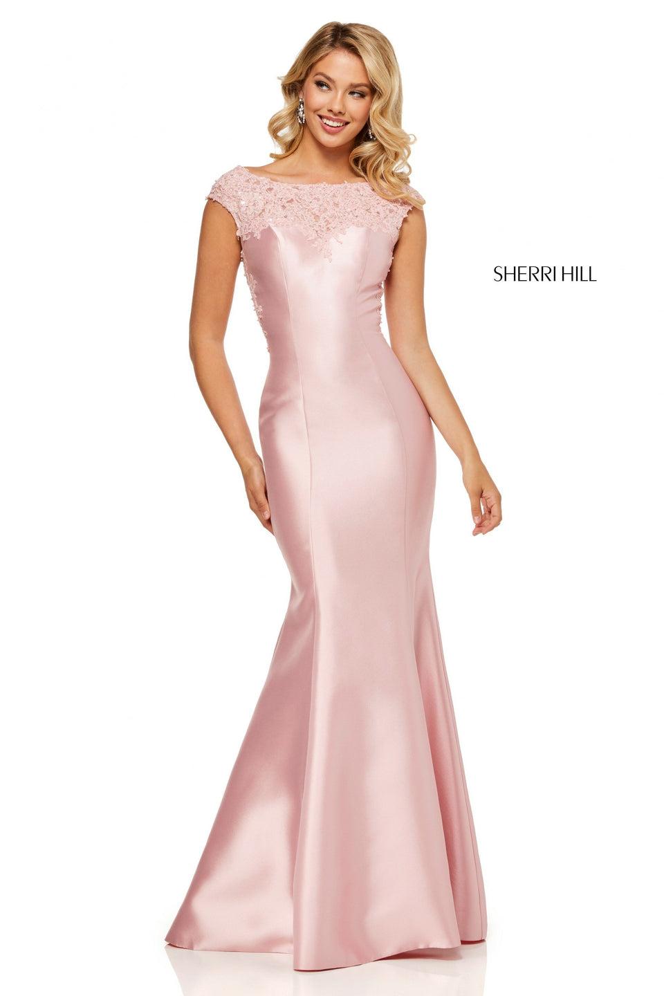 Sherri Hill Mikado Mermaid With A Lace Cap Sleeve Bodice And Cut Out Back