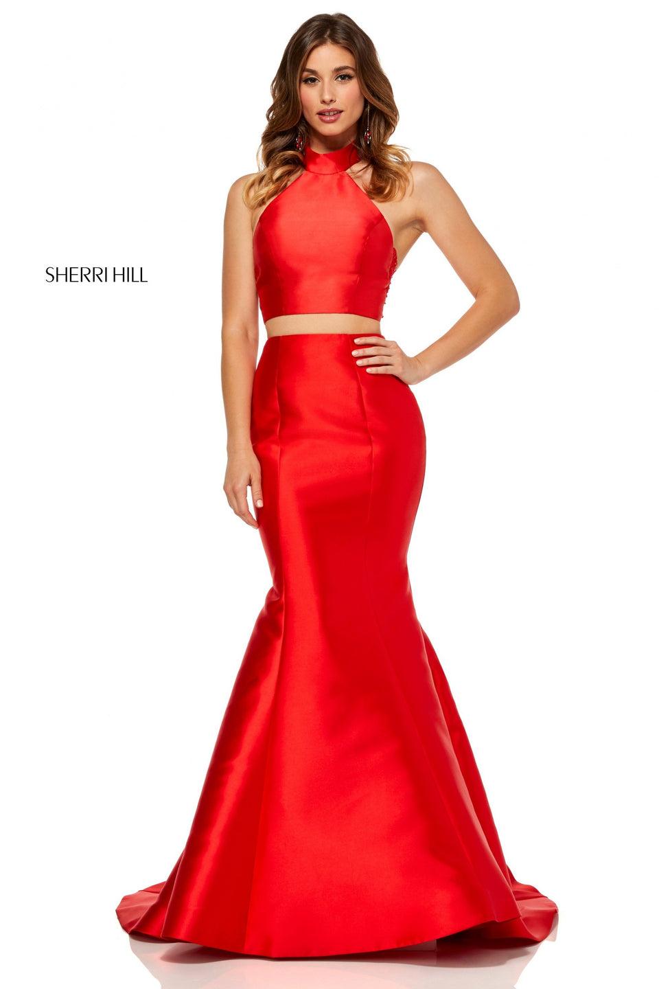 Sherri Hill Mikado Two-piece Mermaid With High Neck Bodice With Lace On The Back