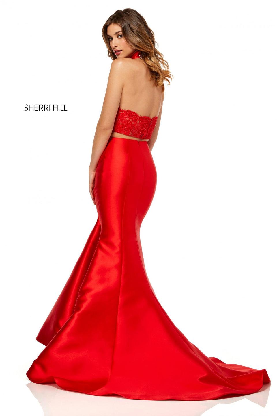 Sherri Hill Mikado Two-piece Mermaid With High Neck Bodice With Lace On The Back