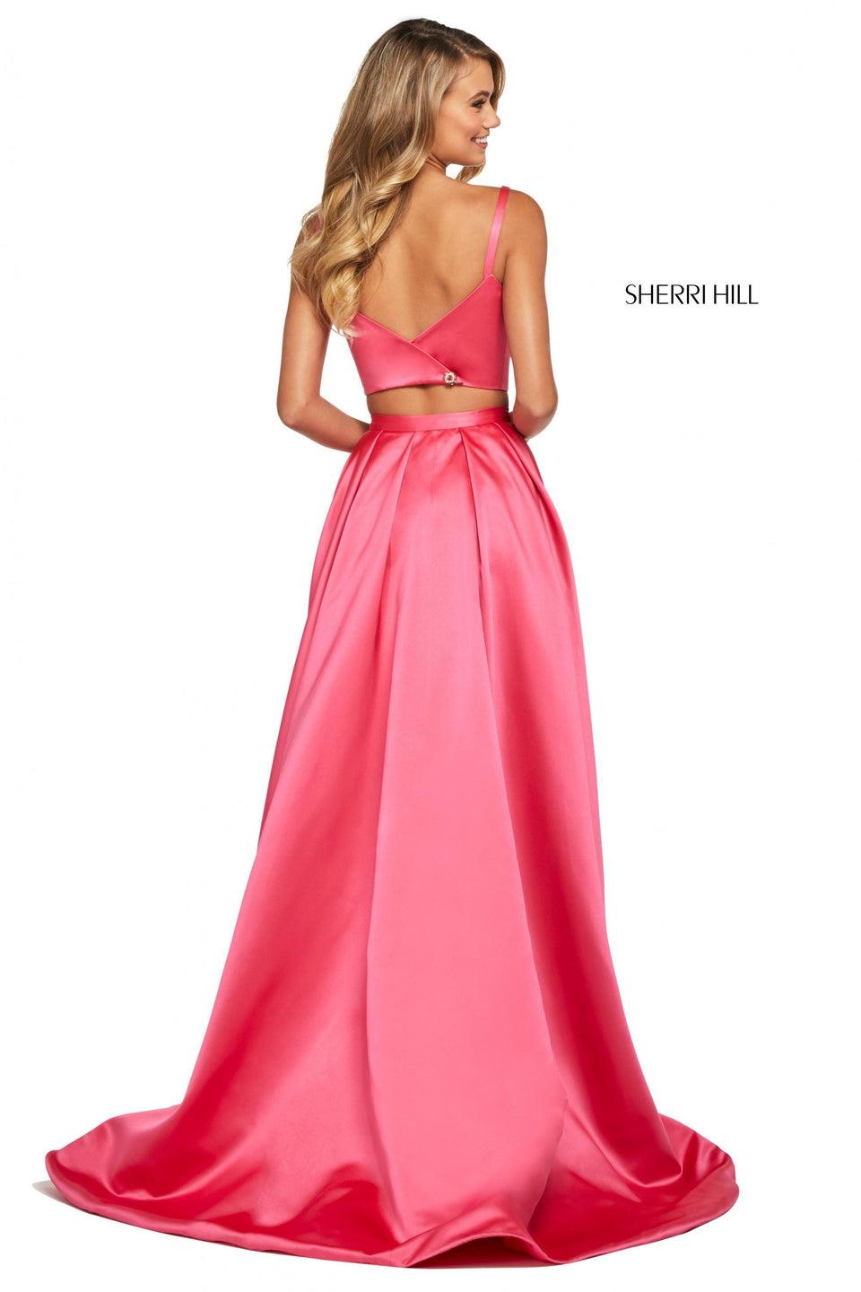 Sherri Hill Mikado Two Piece With Bateau Neck Bodice And Long Wrap Skirt With Embellished Trim