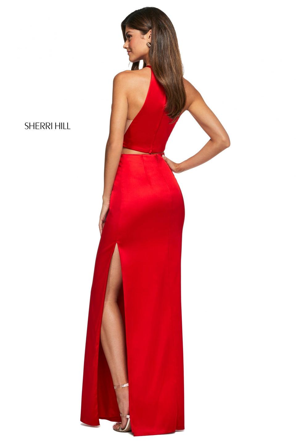 Sherri Hill Mikado Two Piece With High Cut Halter Style Top And Long Skirt With Side Slits