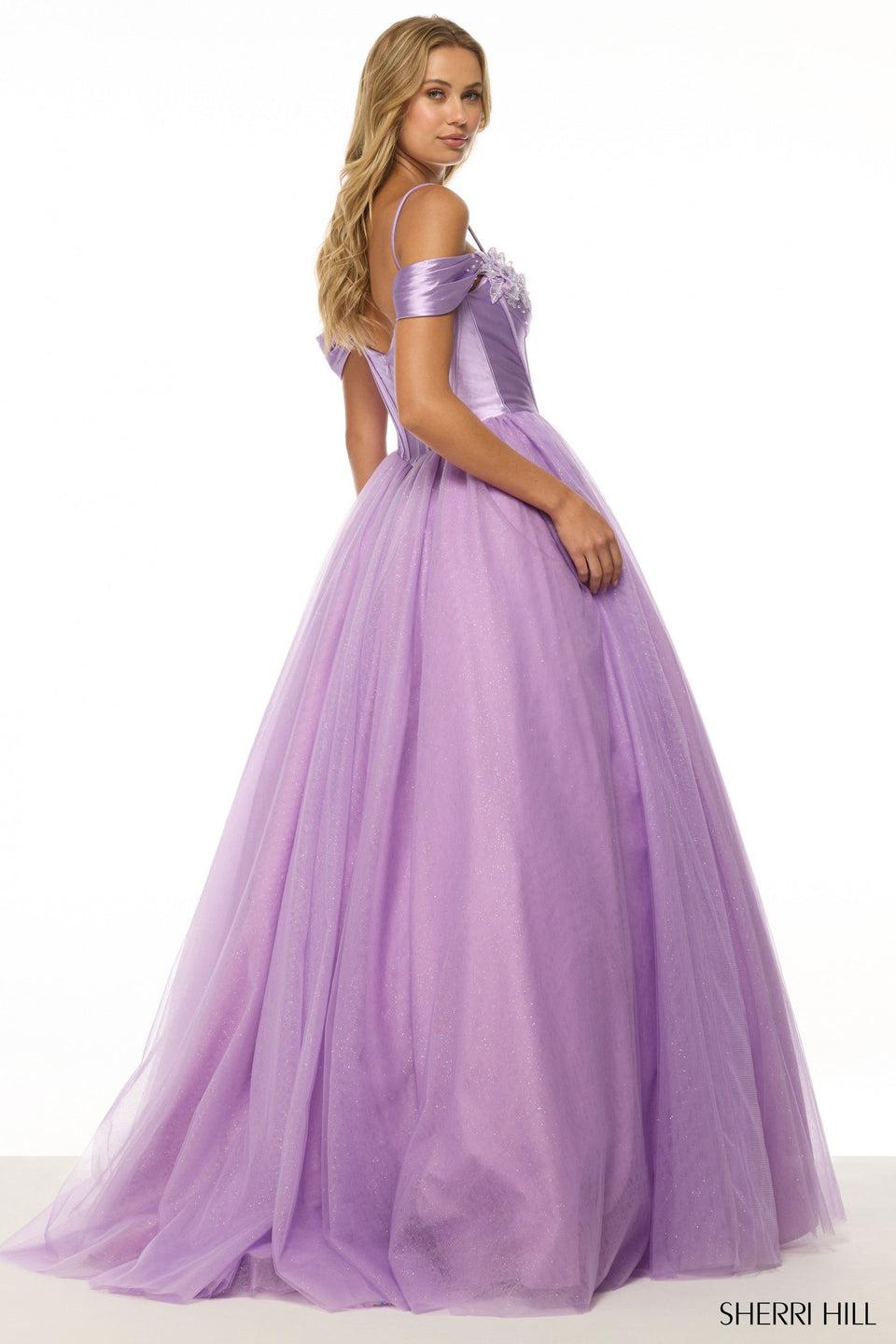 Sherri Hill Off The Shoulder Ballgown With Sparkle Tulle Skirt And A Corset Bodice