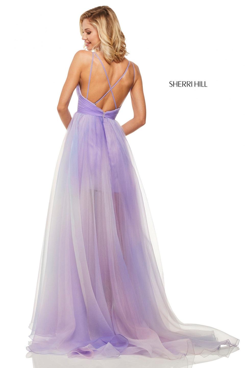Sherri Hill Ombre Textured Organza A-line Gown With Pleated Bodice