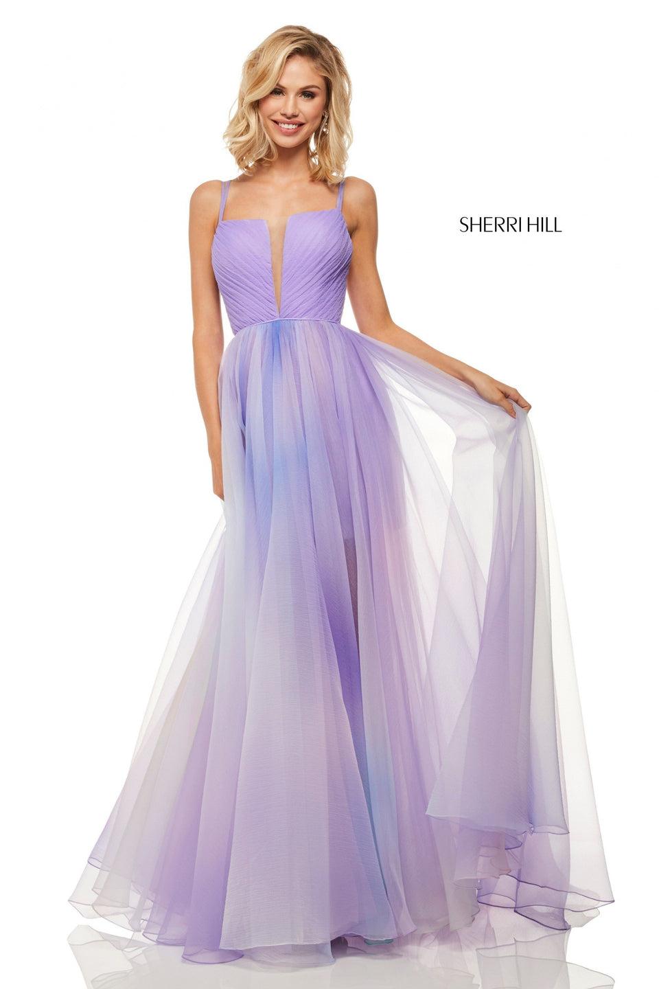 sherri hill Ombre textured organza A-line gown with pleated bodice