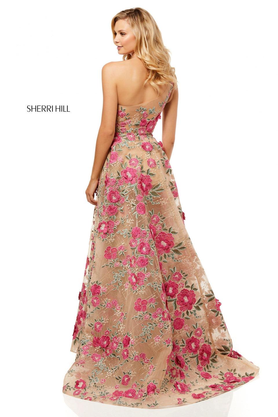 Sherri Hill One-shoulder Embroidered Organza A-line With Slit Skirt