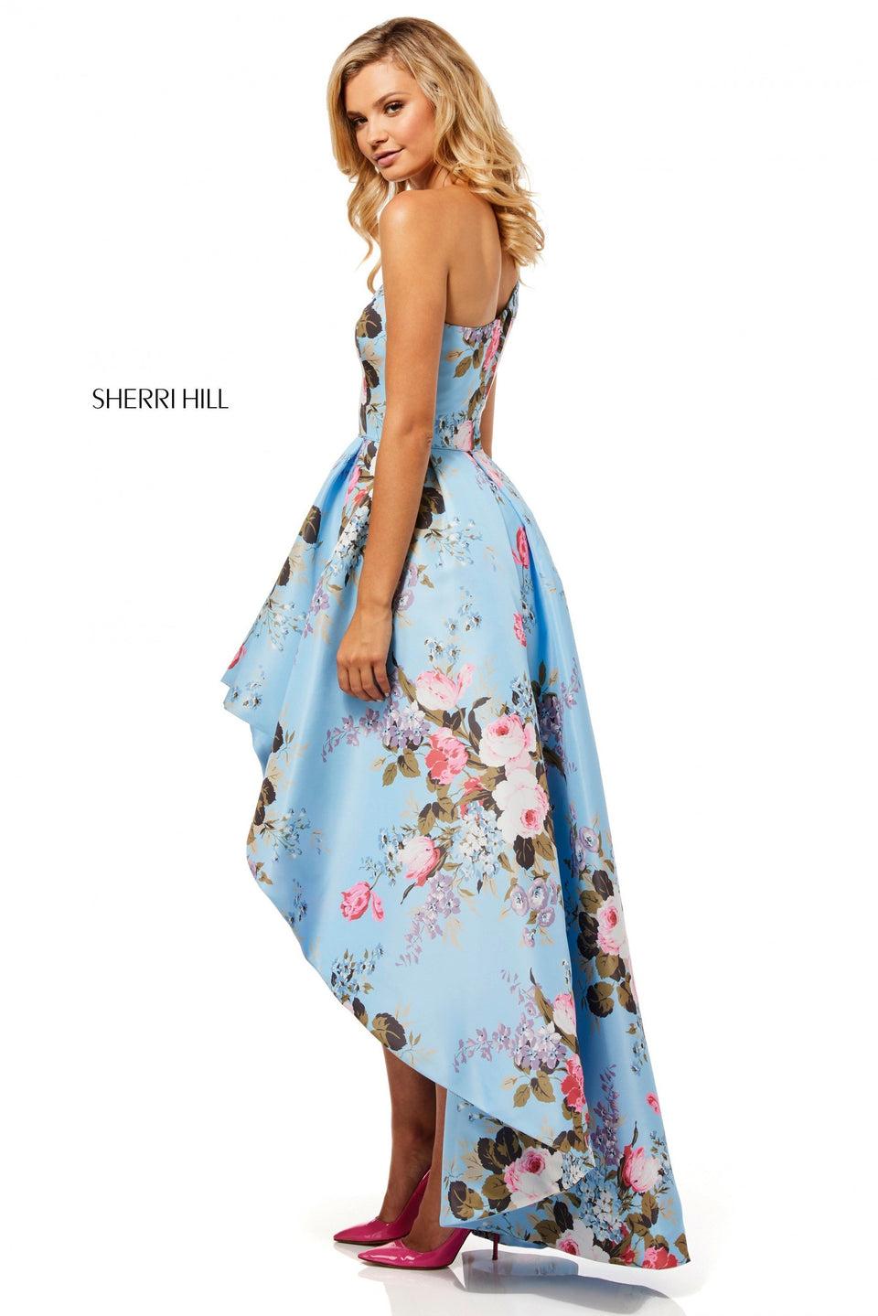 Sherri Hill One-shoulder Floral Print Taffeta High-low