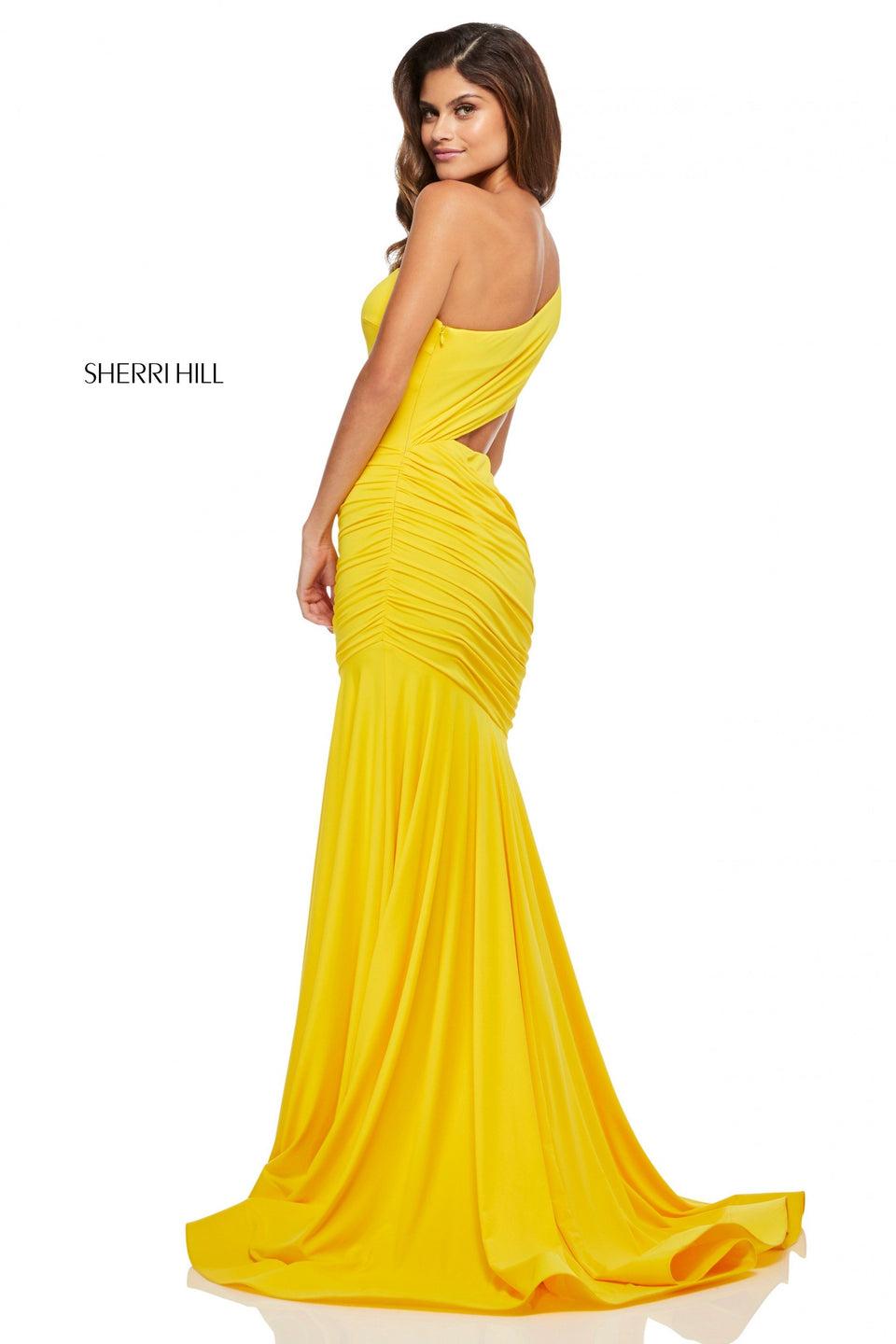 Sherri Hill One-shoulder Jersey Fit-and-flare With Ruched Bodice And Skirt Slit