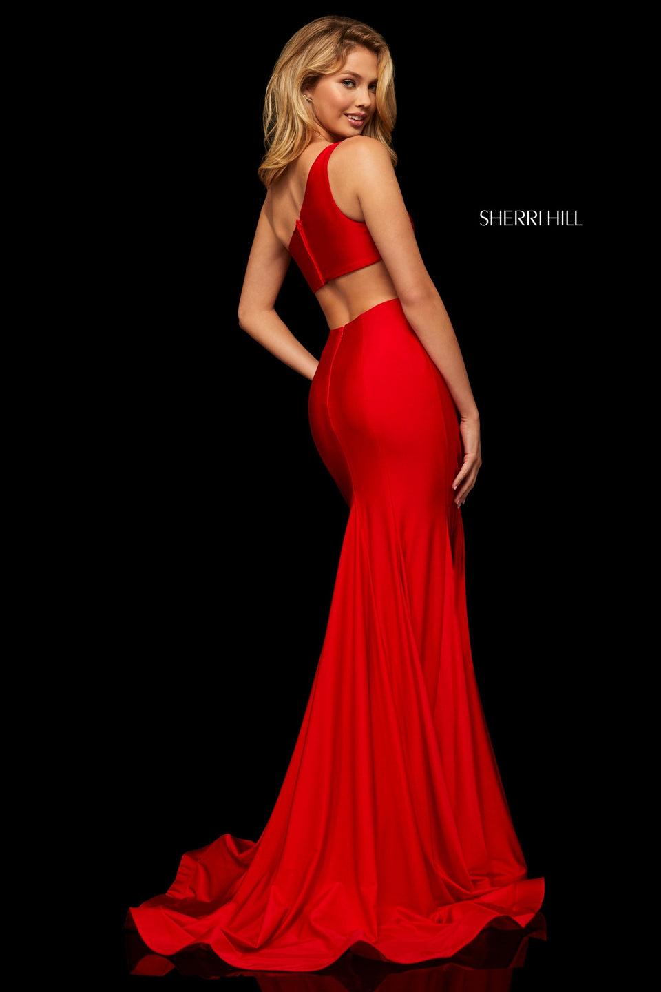 Sherri Hill One-shoulder Satin Mermaid With Cut-out Back