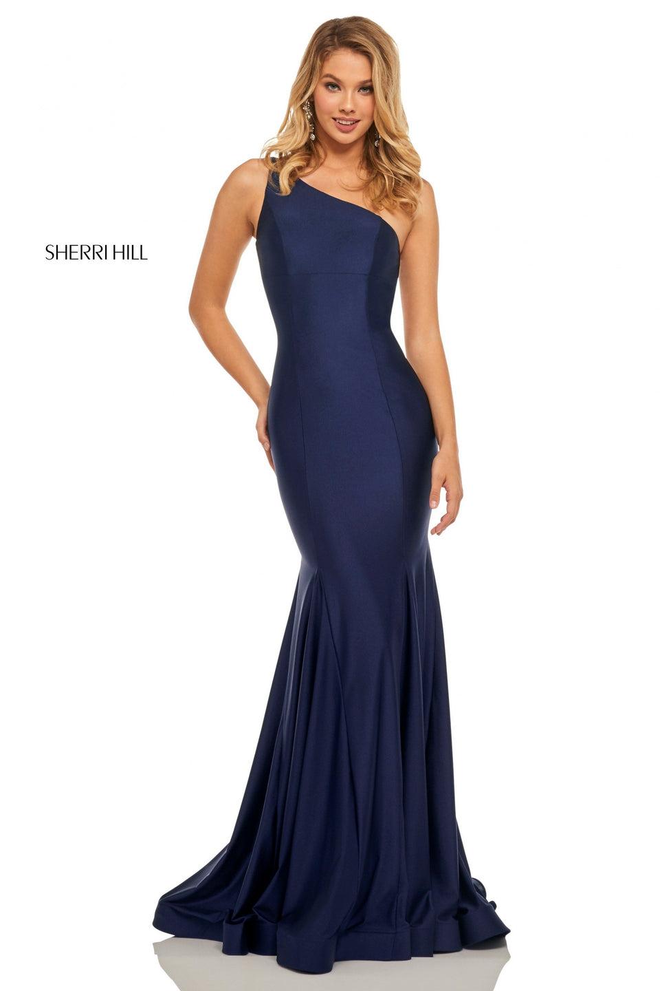 Sherri Hill One-shoulder Satin Mermaid With Cut-out Back