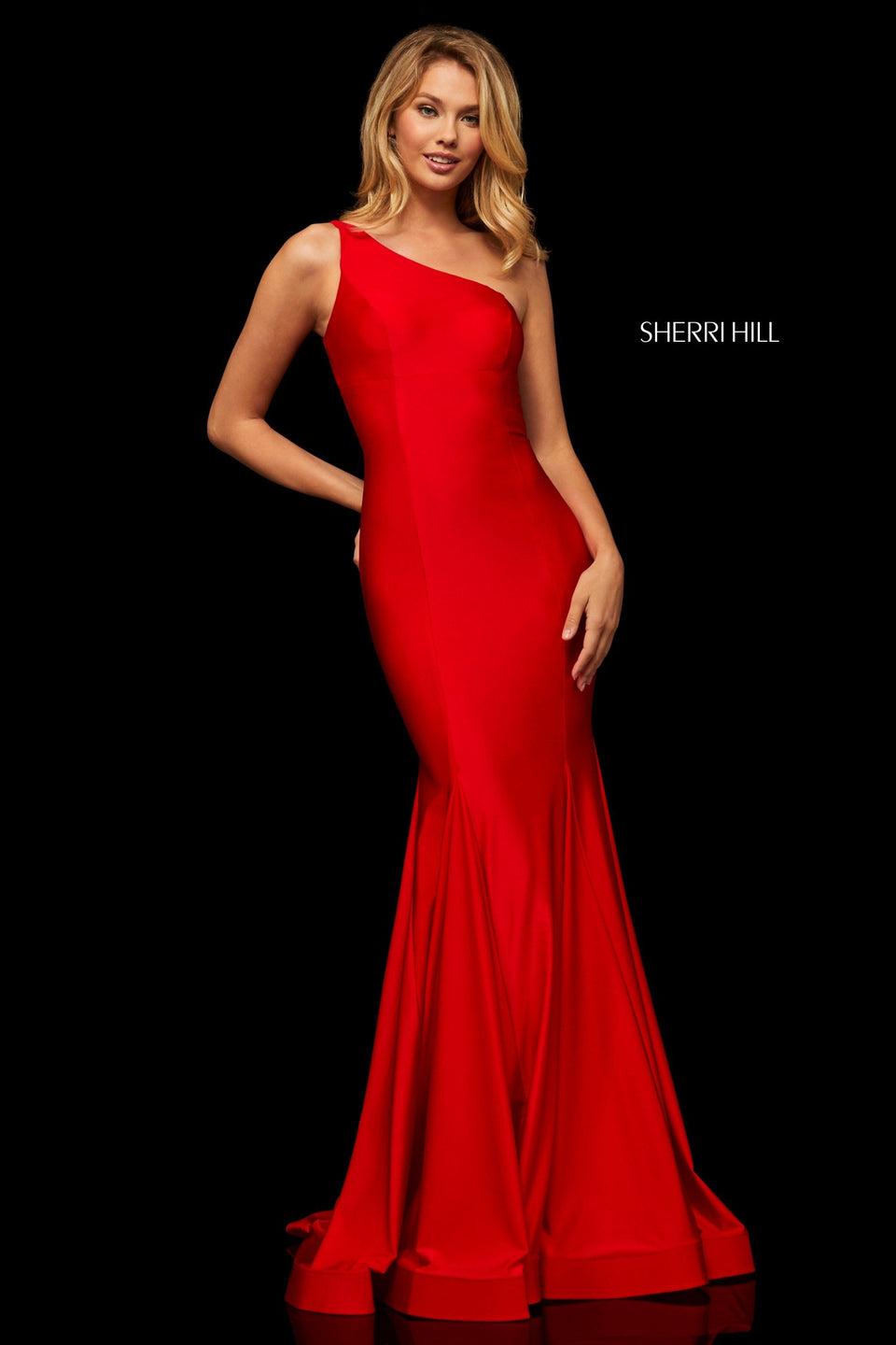 sherri hill One-shoulder satin mermaid with cut-out back