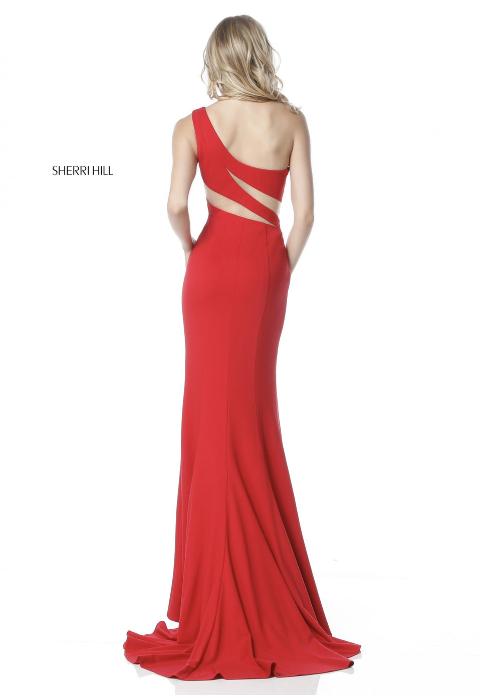 Sherri Hill One Shoulder Scuba Gown With Bodice Cut Outs