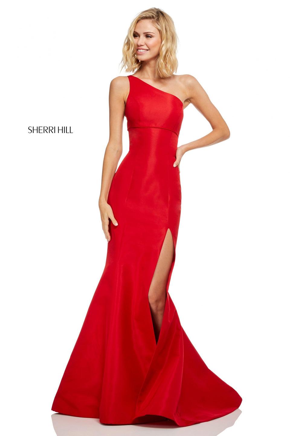 sherri hill One-shoulder taffeta mermaid with a cut out back