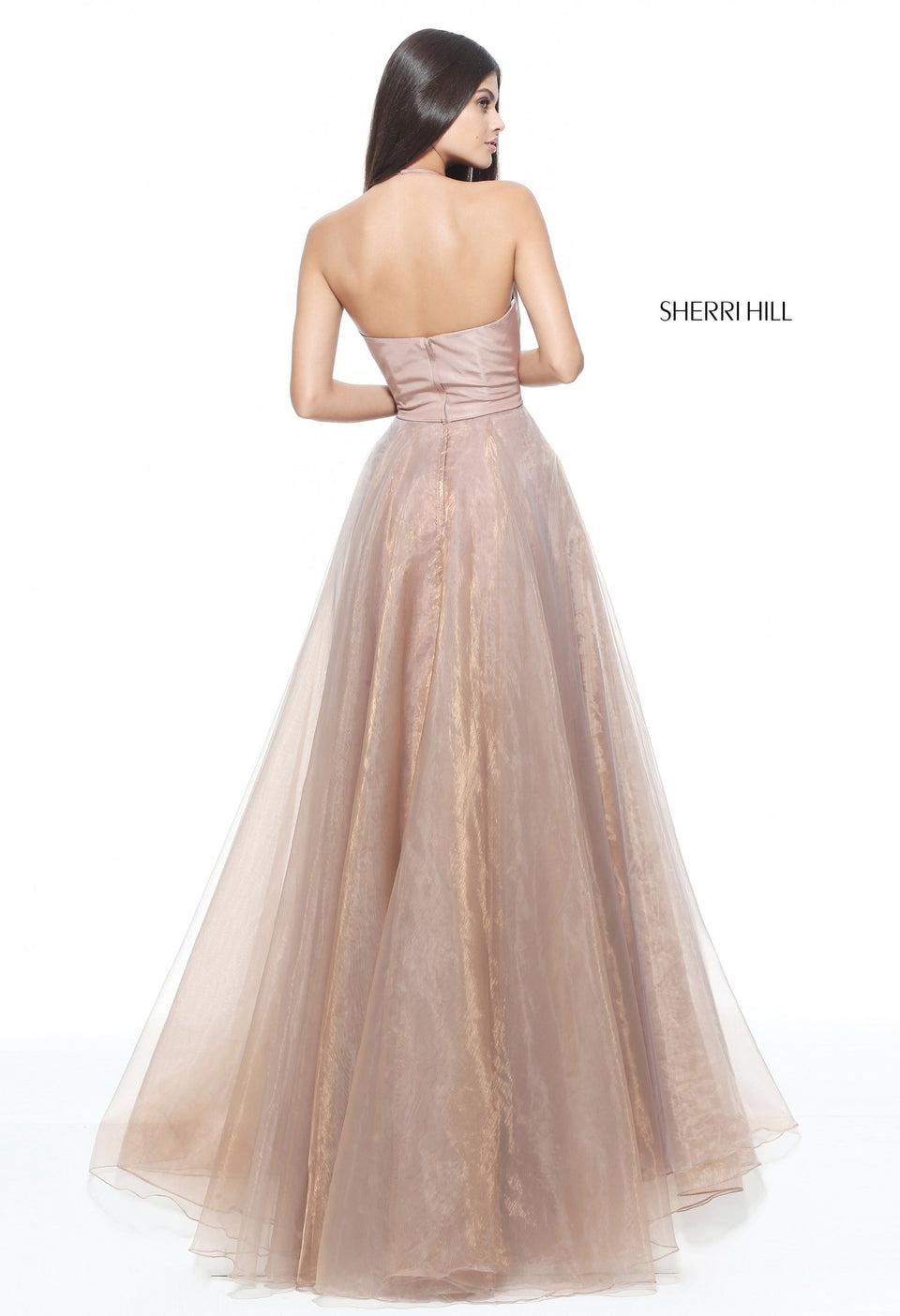 Sherri Hill Organza A-line Gown With A High Neck Taffeta Bodice