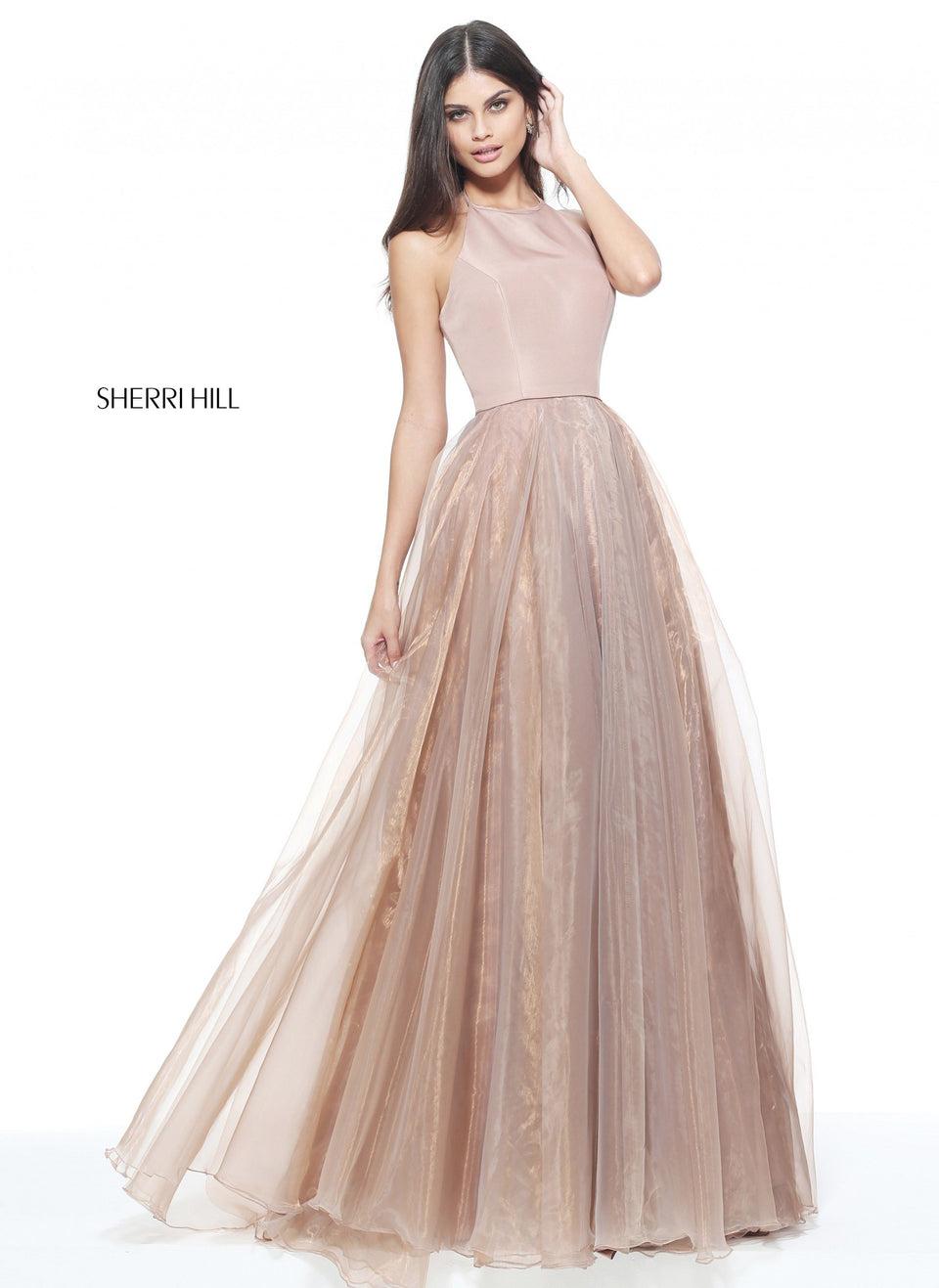 sherri hill Organza A-line gown with a high neck taffeta bodice