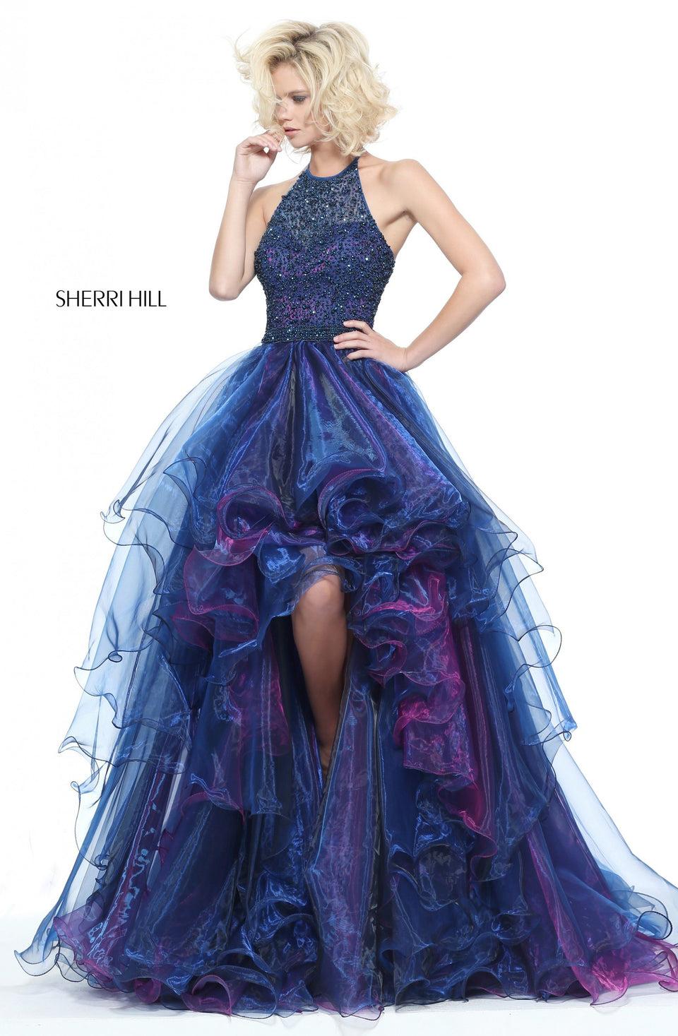 sherri hill Organza high low with a crystal beaded bodice