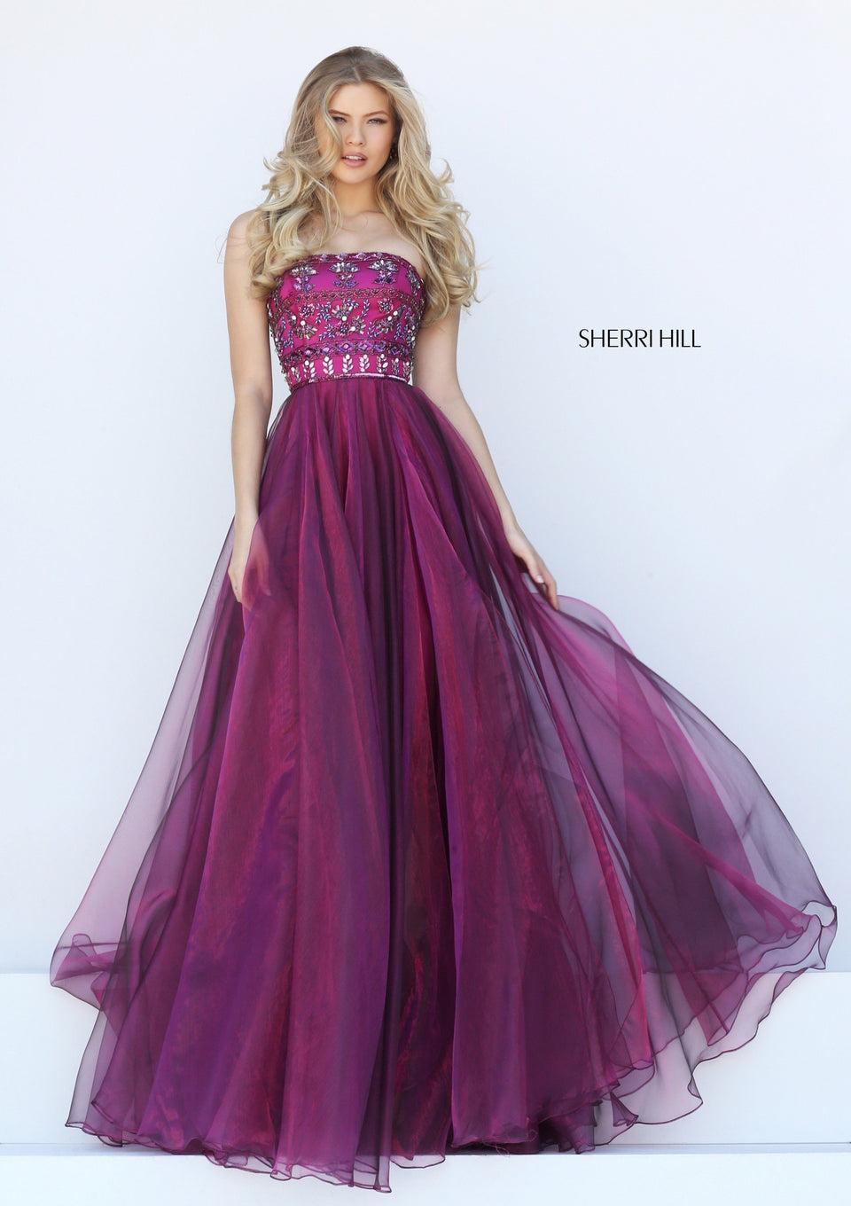 Sherri Hill Organza Sequined Beaded Bodice A-line Gown