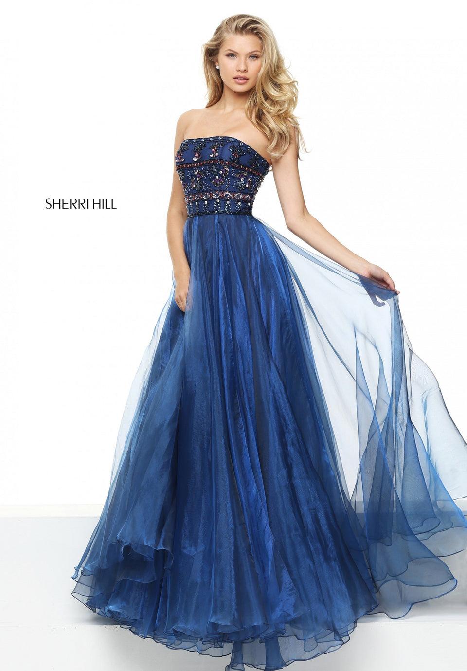 Sherri Hill Organza Sequined Beaded Bodice A-line Gown
