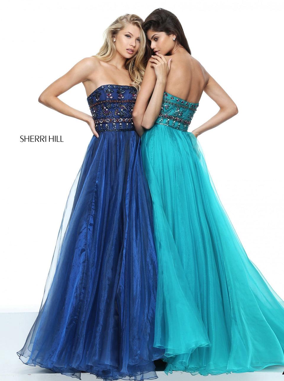 sherri hill Organza sequined beaded bodice A-line gown
