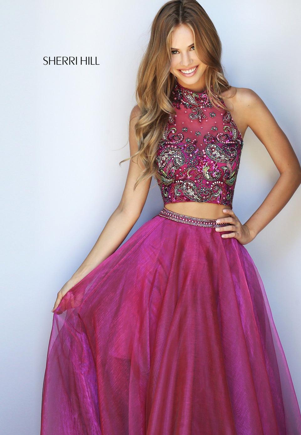 Sherri Hill Organza Two Piece With A Paisley Beaded Bodice And Waistband Detail