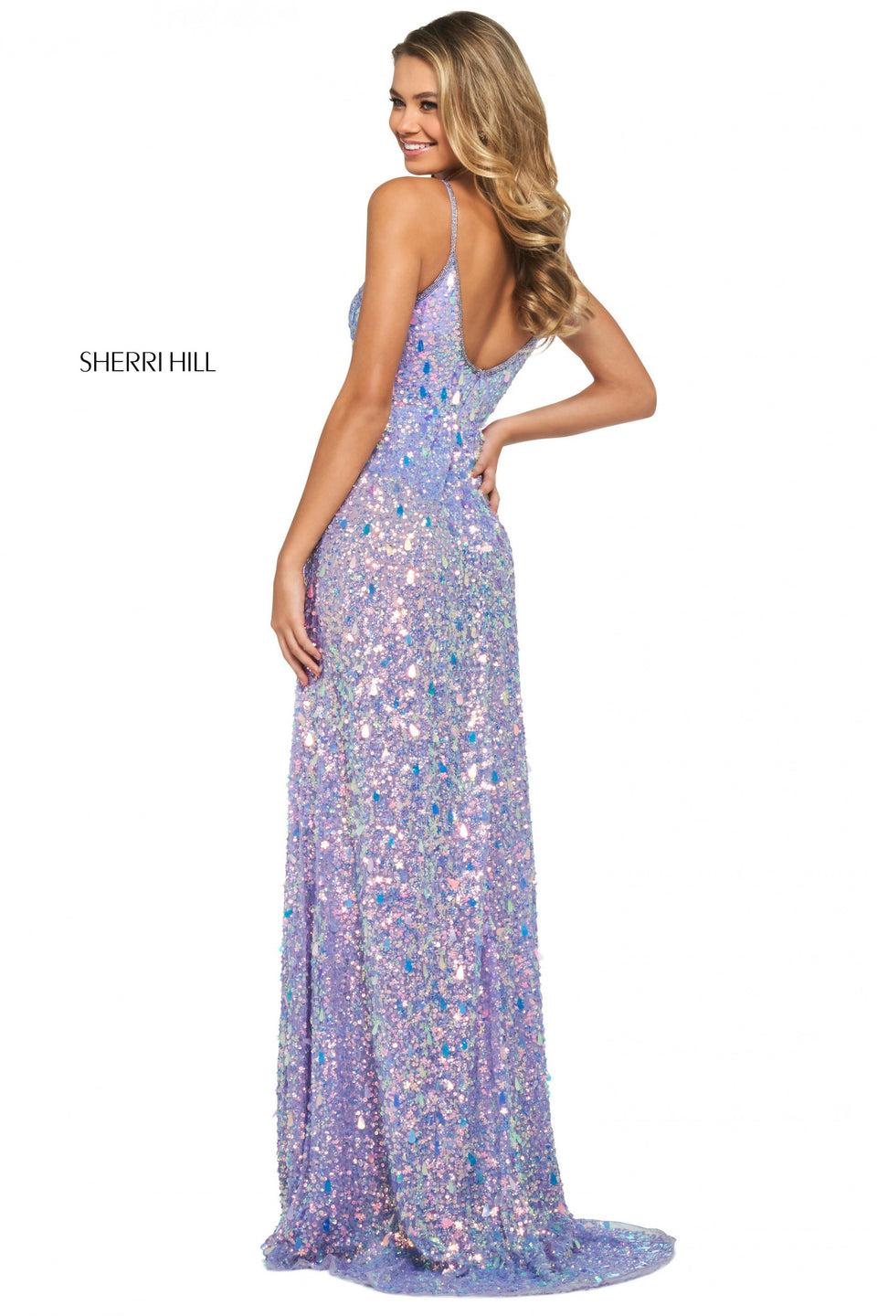 Sherri Hill Paillette And Sequin Gown With Deep V Neckline Wrap Bodice And High Skirt Slit