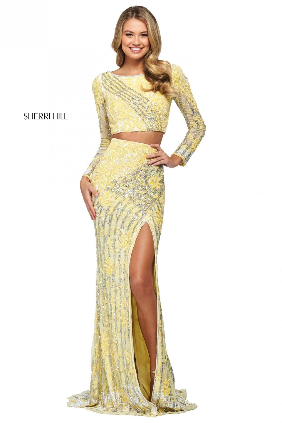 Sherri Hill Pattern Beaded Column Dress With Lace Up Back