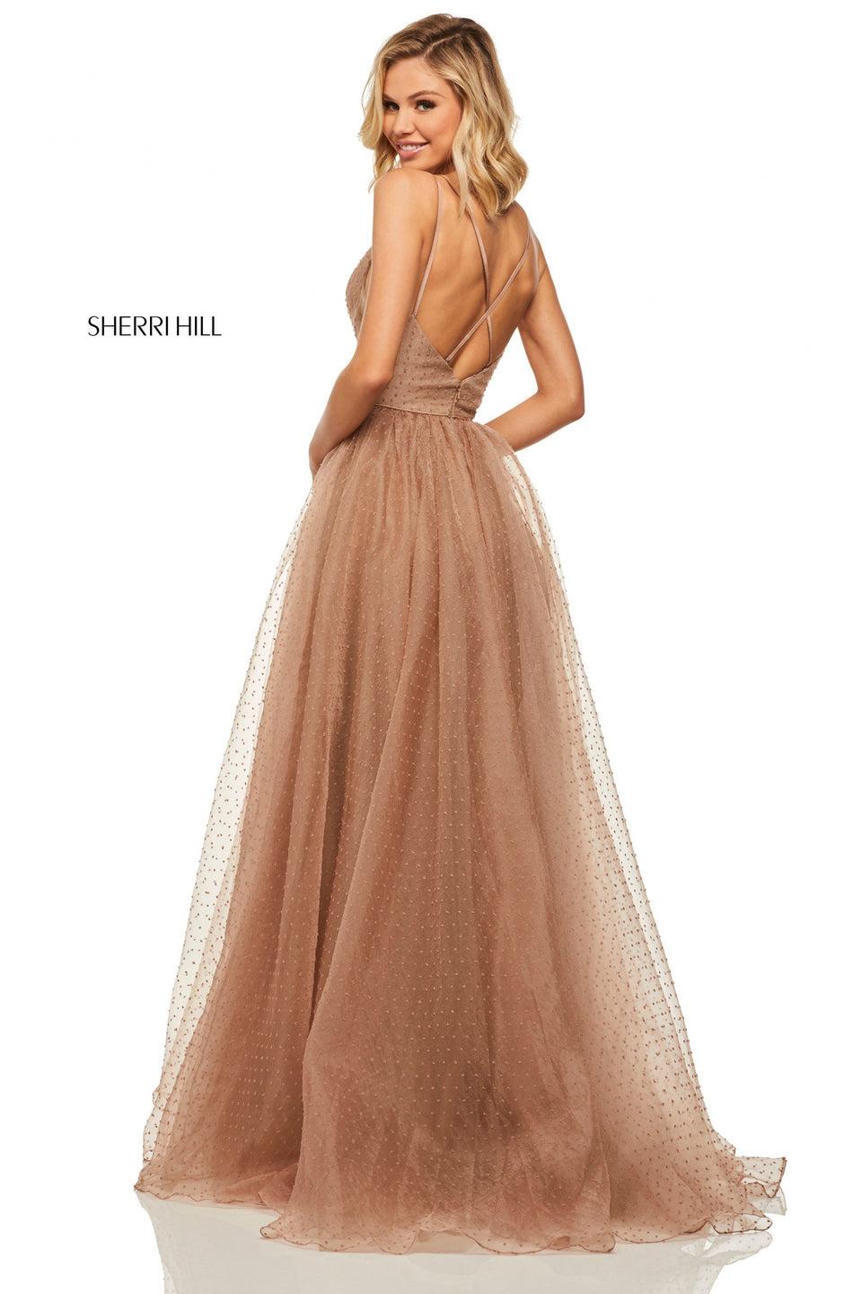 Sherri Hill Point Desprit A-line With Plunging Neckline And Criss Cross Back