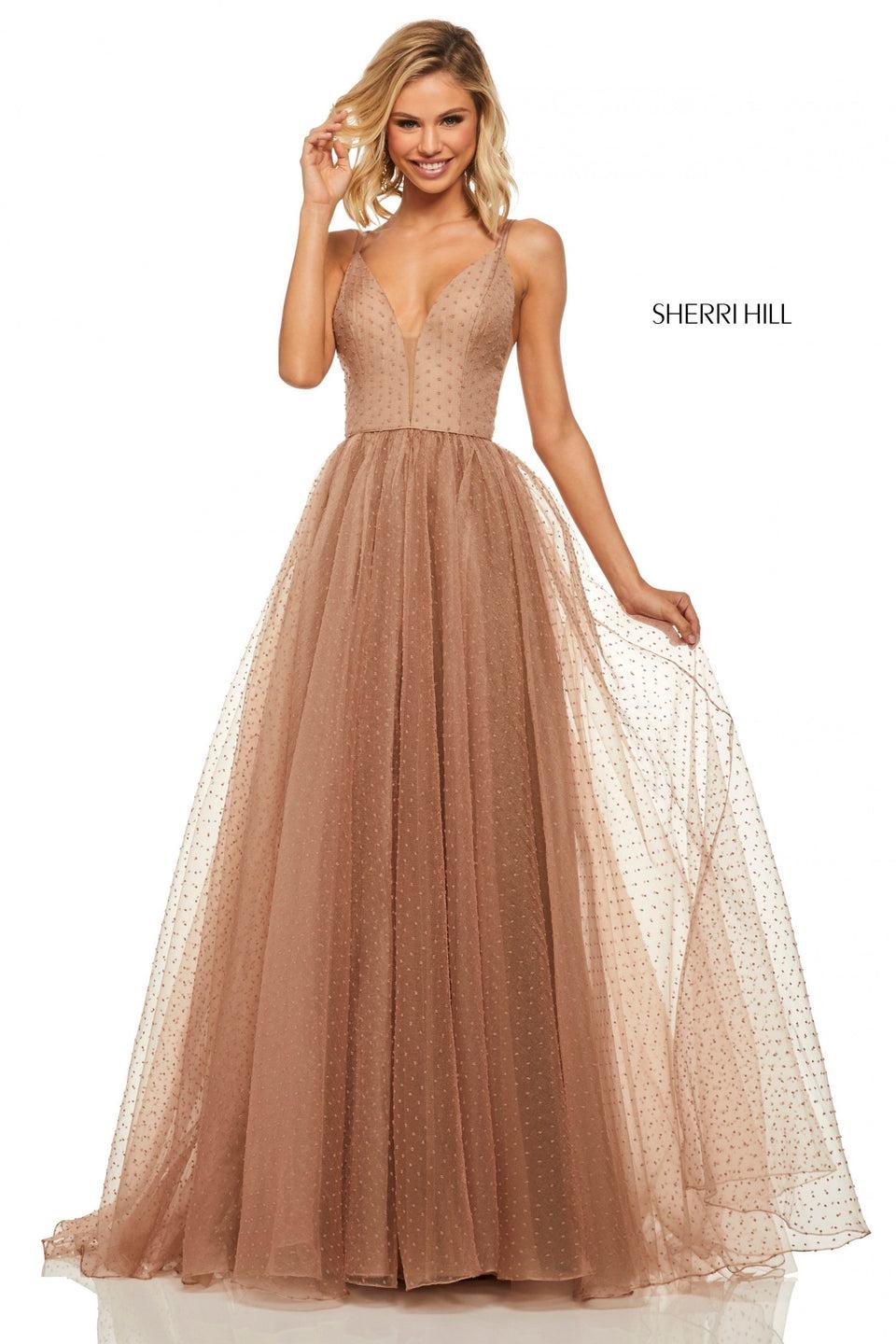 Sherri Hill Point Desprit A-line With Plunging Neckline And Criss Cross Back