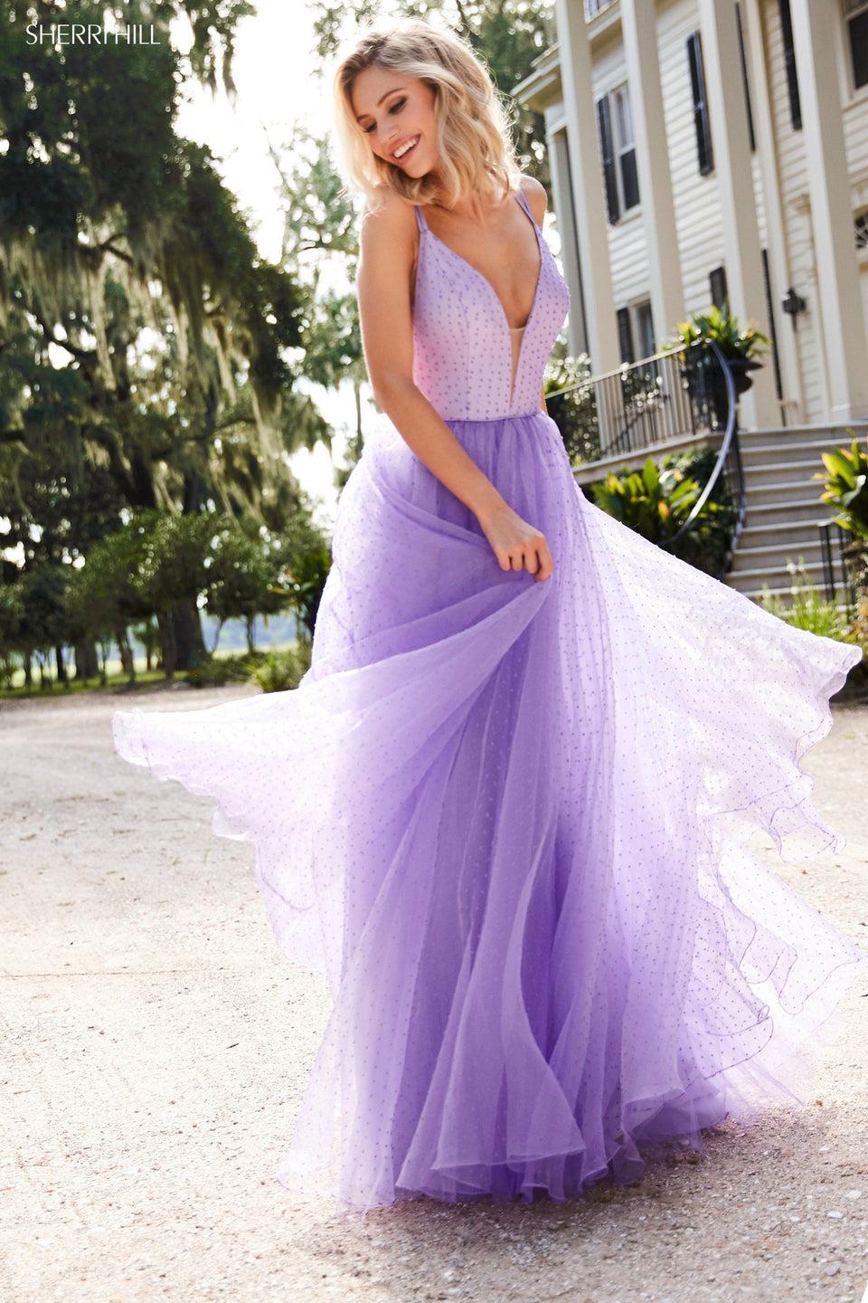 Sherri Hill Point Desprit A-line With Plunging Neckline And Criss Cross Back